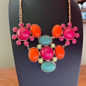 Pink, teal, and orange bauble statement necklace